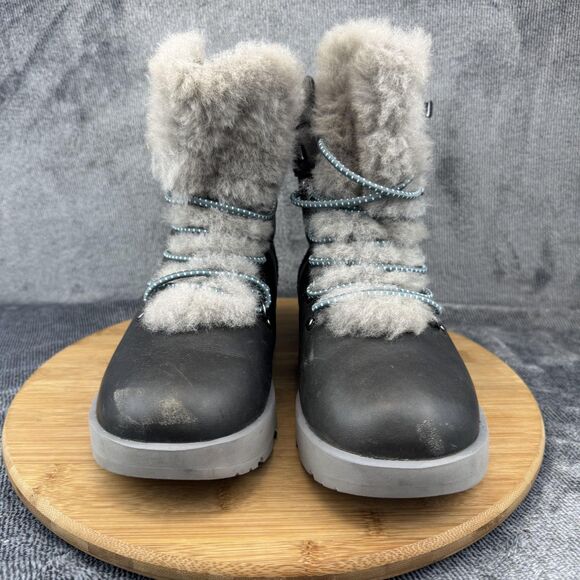 UGG Boots Womens Size 8 Gray Black Shearling Lined Lace Up Vibram Arctic Grip - Picture 2 of 11